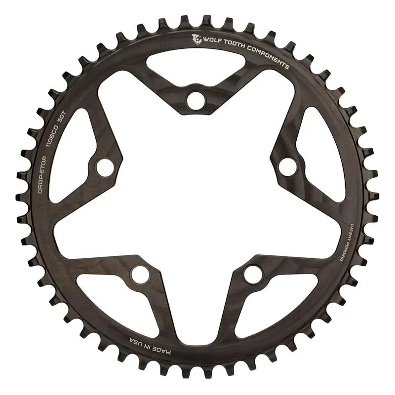 Wolf Tooth 110 BCD Cyclocross And Road Chainring - 38t 110 BCD 5-Bolt Drop-Stop B 10/11/12-Speed Eagle And Flattop Compatible Black