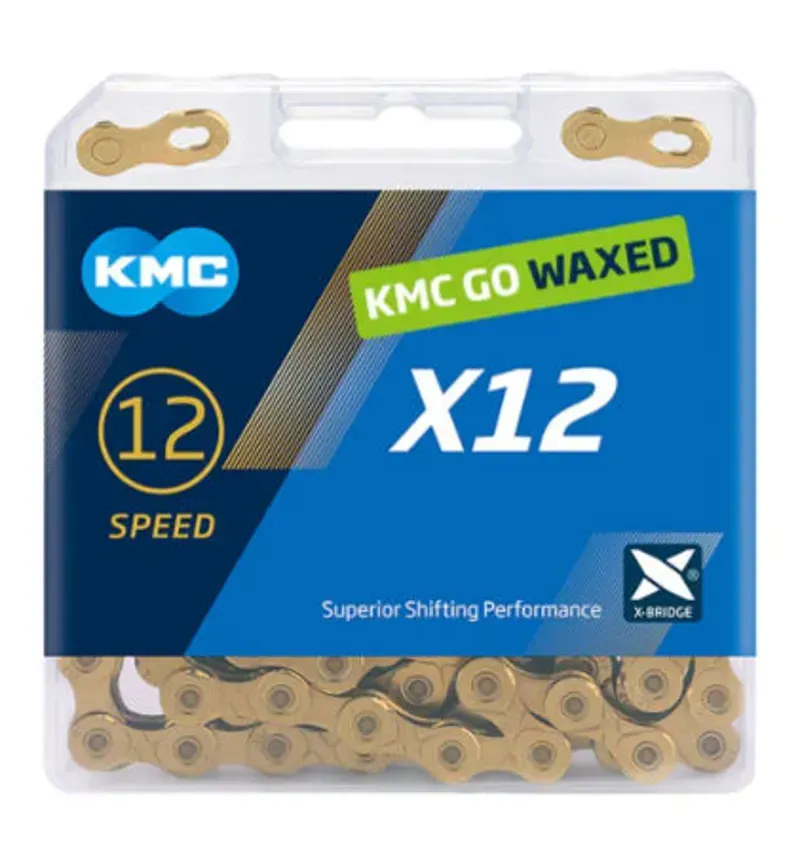 KMC X12 1/2x3/32-inch 126-link 12-speed Waxed Titanium Chain in Gold