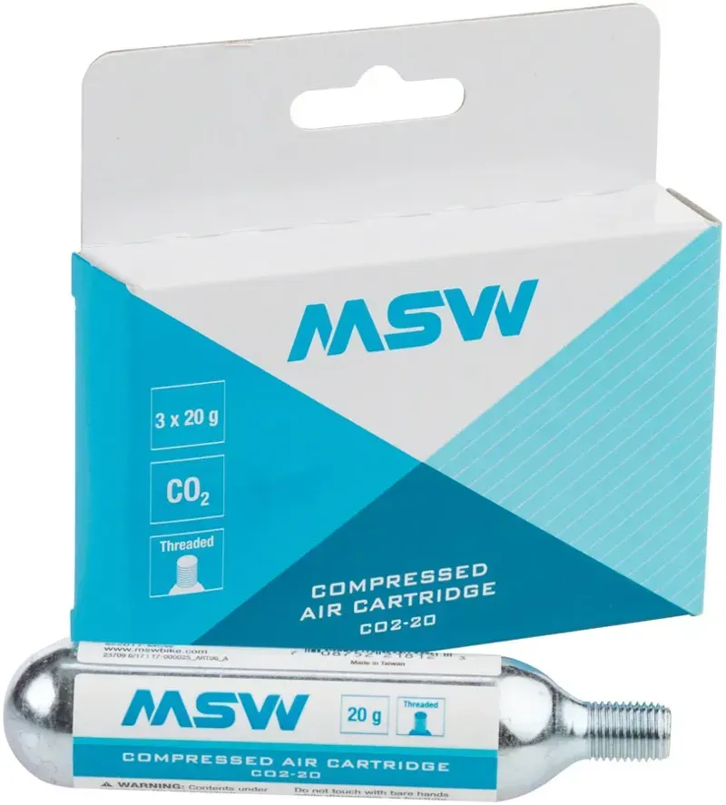 MSW CO2-20 Compressed Air Cartridge 20g Threaded 3 Pack in Silver