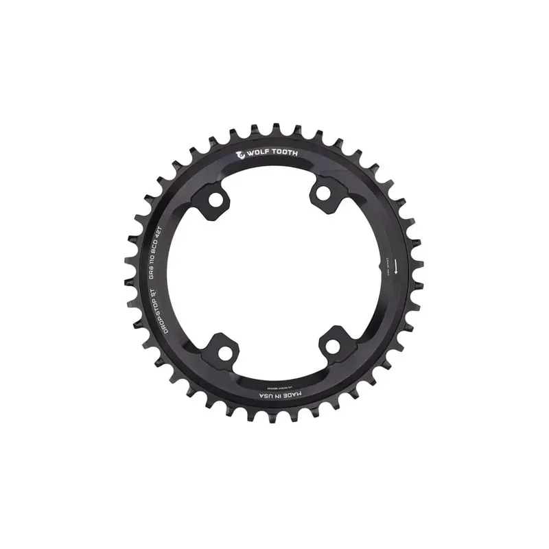Wolf Tooth Aero 110 Asymmetric BCD Chainring - 46t 110 Asymmetric BCD 4-Bolt Drop-Stop ST For Shimano GRX 800 Series Black-1