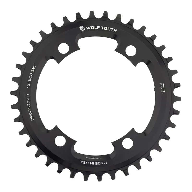Wolf Tooth 107 BCD Chainring - 44t Compatible With SRAM 107 BCD Drop-Stop B 4-Bolt Black