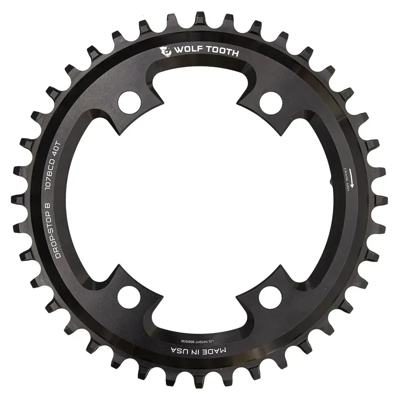 Wolf Tooth 107 BCD Chainring - 44t Compatible With SRAM 107 BCD Drop-Stop B 4-Bolt Black-1