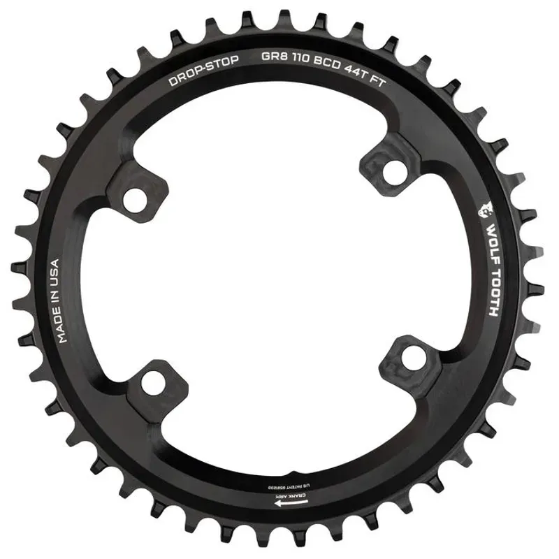 Wolf Tooth Shimano 110 Asymmetric BCD Chainring - 36t 110 Asymmetric BCD 4-Bolt Drop-Stop B For Shimano GRX Cranks Black